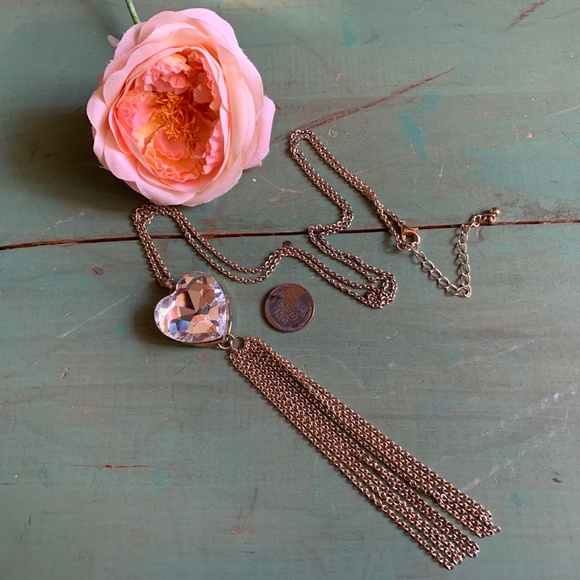 ❤️ Big Heart - Clear Faceted Stone Heart Pendant Gold Tone Long Necklace ❤️ - Picture 6 of 8